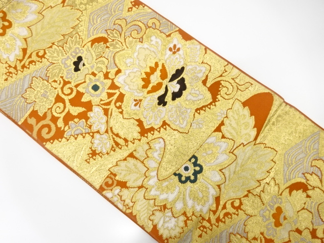 JAPANESE KIMONO / ANTIQUE FUKURO OBI / WOVEN FLORAL ARABESQUE